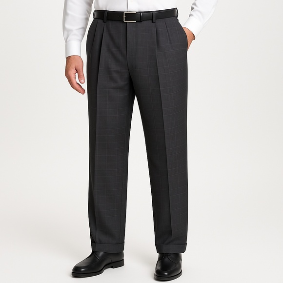 Oscar De La Renta Trousers Mens Waist 36 Formal Pleated Classic Tailored Plaid - Picture 1 of 8
